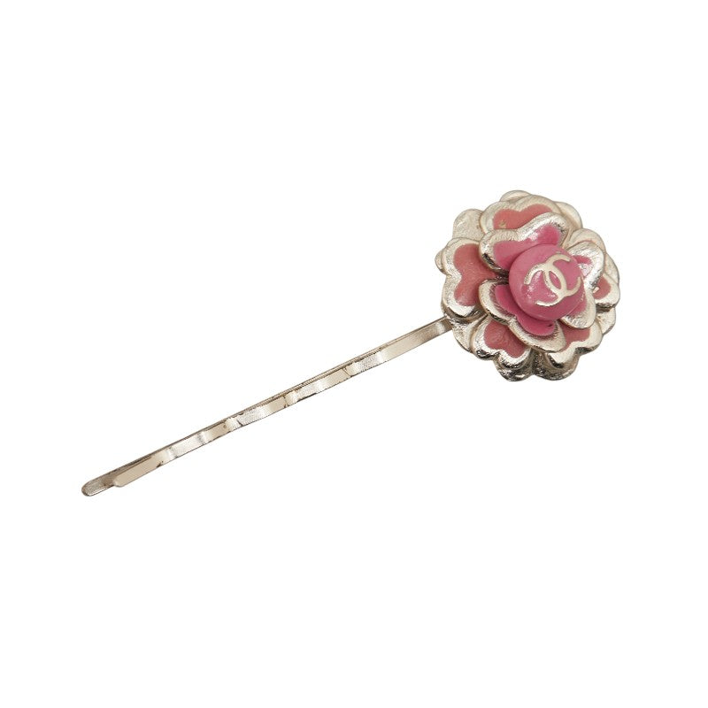 Chanel Cocomark Flowers Hairpin Silver Pink Metal Lady Chanel