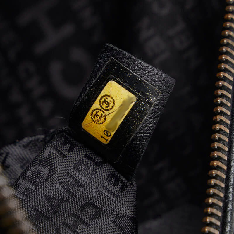 Chanel Chocolate Bar Logo Mini Boston Bag Handbag Black Caviar S  CHANEL