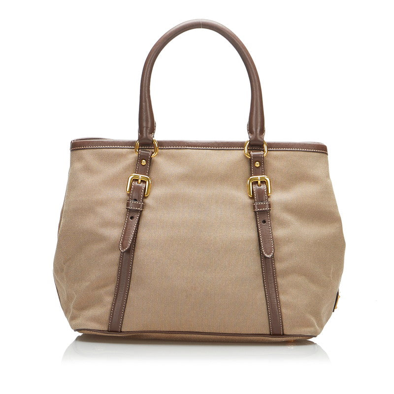 Prada Logo  Handbags Brown Canvas Leather  Prada