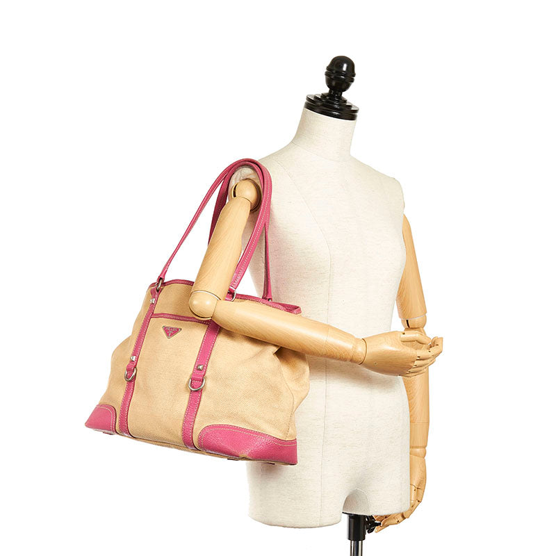 PRADA Prada toast bag canvas/leather beige pink [Old] &#39;s Eve [ Paris] Lucky