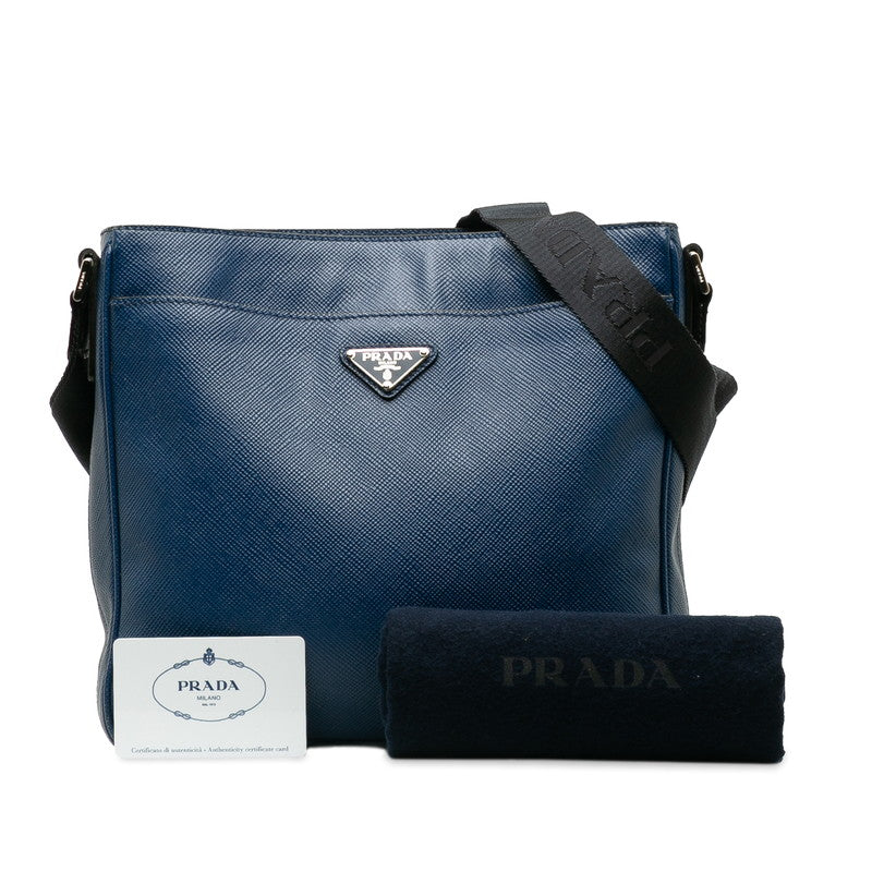Prada Triangle Logo   Shoulder Bag VA1086 Blue Black Leather  PRADA