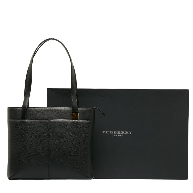 Burberry Nova Check  Handbag Tote Bag Black Leather