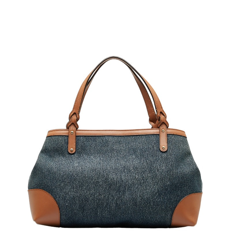 Gucci Denim Logo Tote Handbag Shoulder Bag 348715 Indigo blue Brown Canvas Leather Ladies