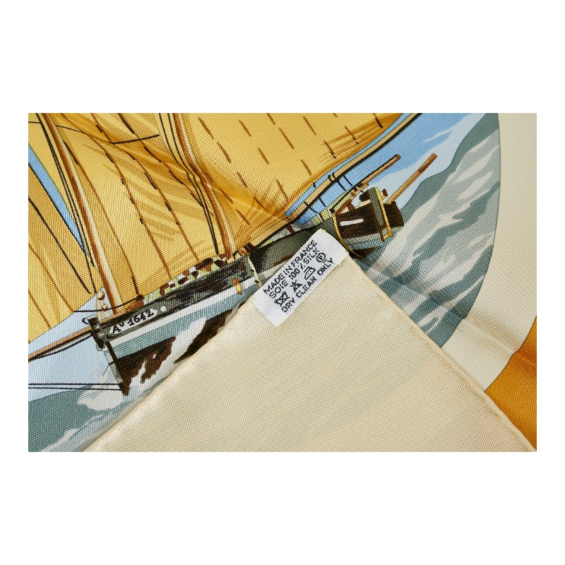 愛馬仕 Carré 90 BELLE AMURES 帆船美學帆船燈塔圍巾黃色多色真絲愛馬仕