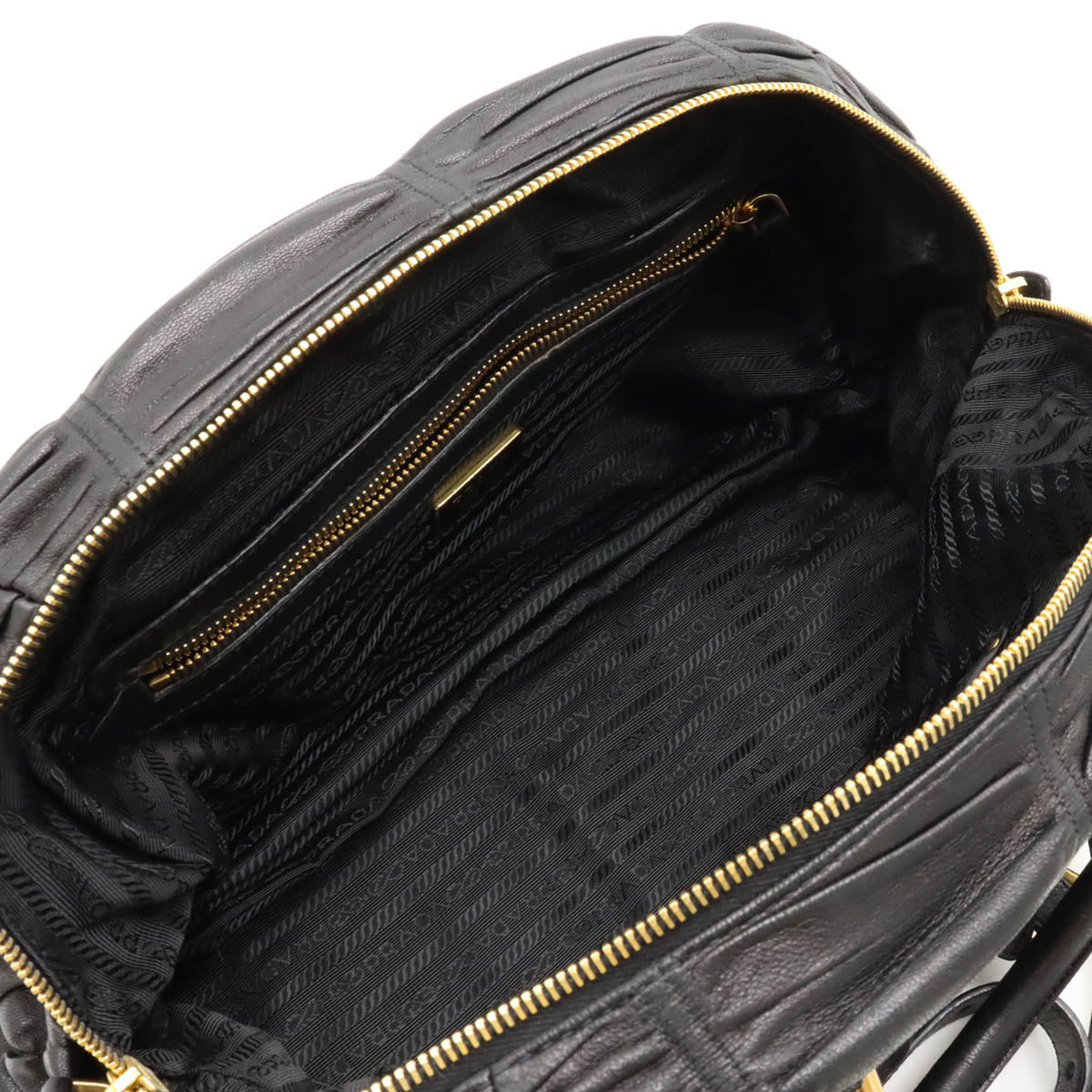 Prada Prada Gaze  Bag Mini Boston 2WAY Shoulder Bag Pulled Leather Nero Black Black Gold  Black Black Blue / Blue / Blue