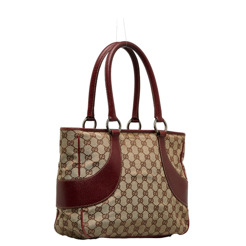 GUCCI Gucci GG canvas 113011 tooth bag leather/ canvas beige red