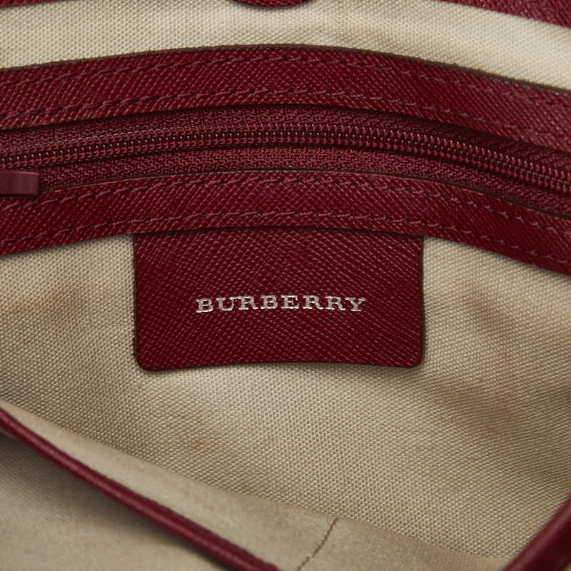Burberry Noneva 格紋單肩包米色紅色帆布皮革 BURBERRY