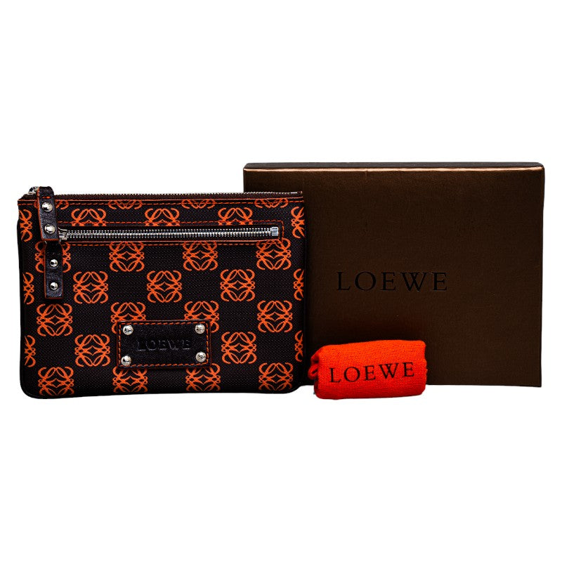 LOEWE Cosmetic Pouch in Canvas Leather Black Red