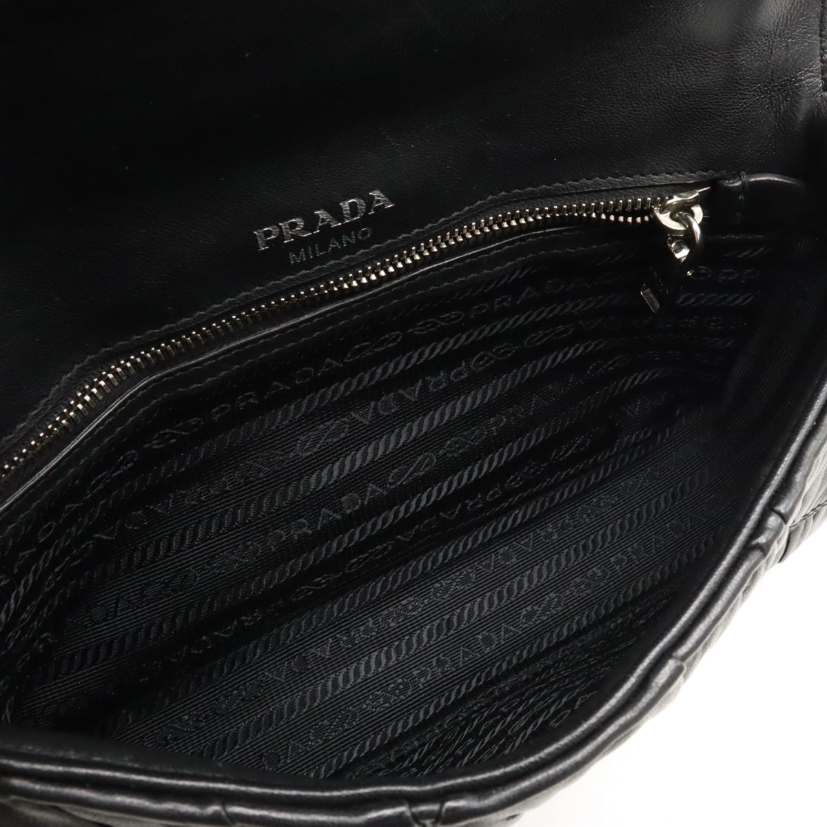 PRADA Napa Chain Shoulder Bag in Leather Black 1BD140