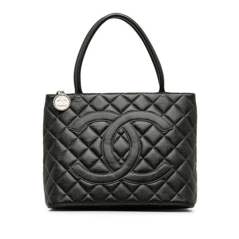 Chanel Matrases Medallion   ilver  Tooth Bag Shoulder Bag Black Caviar S Leather  CHANEL
