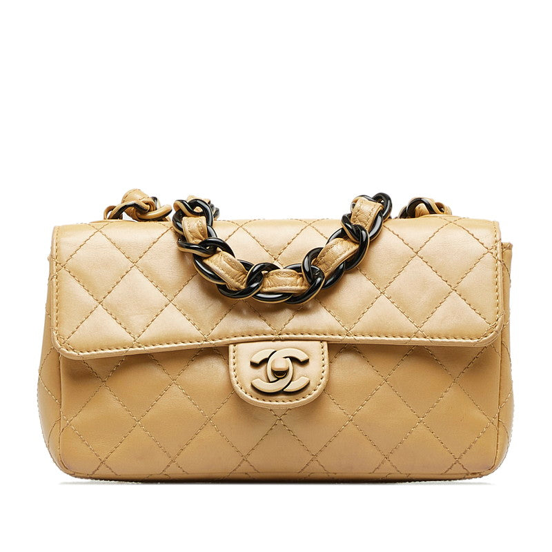 Chanel Matlasse Plastic Chain Shoulder Bag Beige Leather Women's