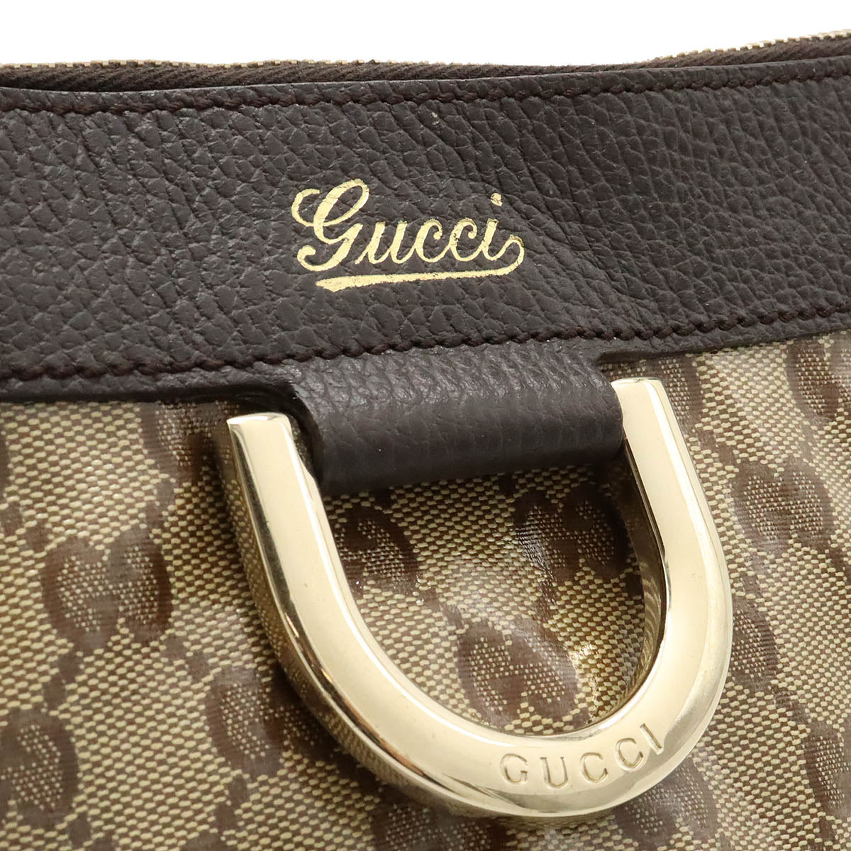 Gucci Gucci Abby GG Crystal Shoulder Bag Coated Canvas Leather Beige Dark Brown Tea Outlet 265691