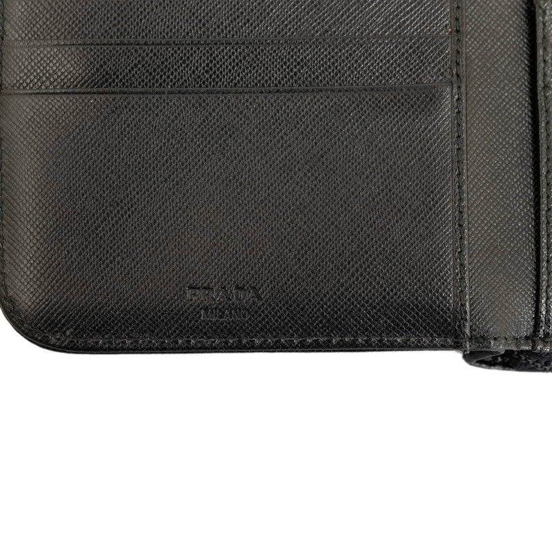 Prada Triangle Two Fold Wallet L- Black Leather  Prada