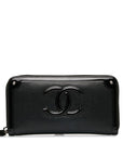 Chanel Cocomark ilver  Round Fassner Long Wallet Black Caviar S Patent Leather  CHANEL