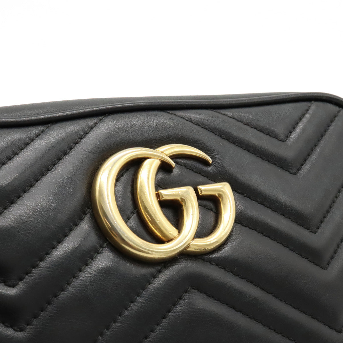 Gucci Gucci GG Marble Shoulder Bag  Chain Bag Sloping Kittening Leather Black Black Gold  447632