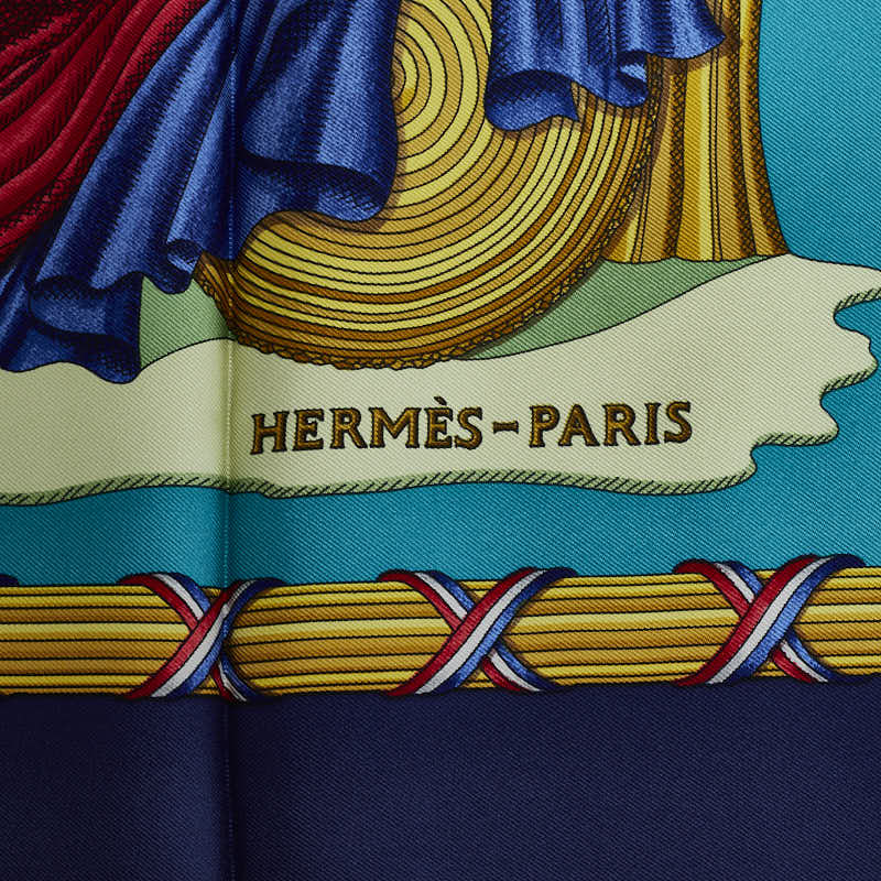 Hermes Carré 90 LIBERTE EGALITE FRATERNITE French Revolution Memorial SCalf Navy Green Multicolor Silk  Hermes
