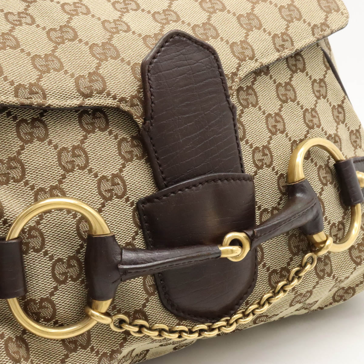 GUCCI Gucci GG Canvas Chain HorseBit Chain Shoulder Bag One-Shoulder Handbag Leather Carquibbean Dark Brown 114915