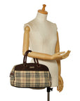 Burberry Noneva Check Handbag Beige Brown Canvas Leather