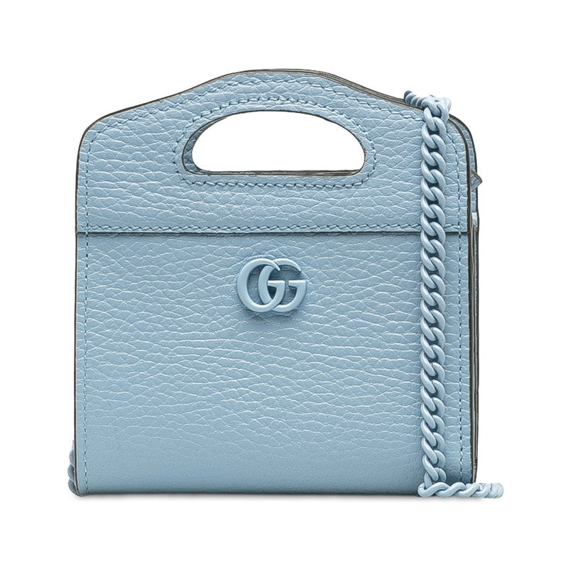 Gucci Double G Double Folded Wallet Chain Shoulder Bag 2WAY 701074 Light Blue Leather  Gucci
