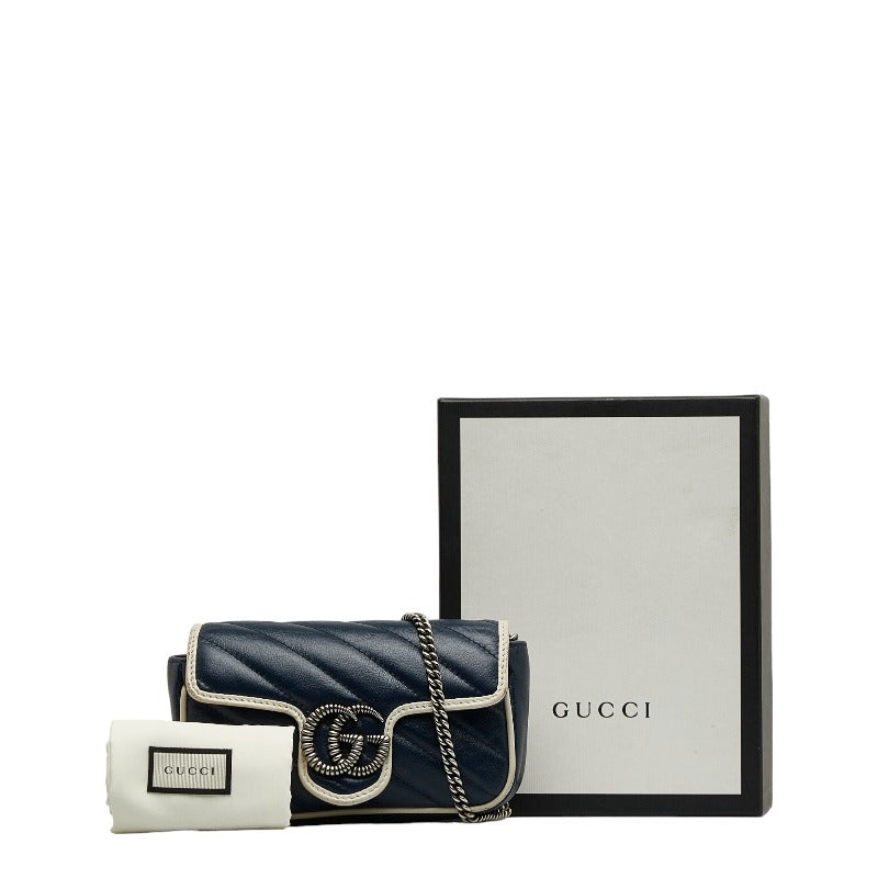 Gucci GG Marmont  Mini Chain Shoulder Bag 574969 Navi White Leather Ladies Gucci