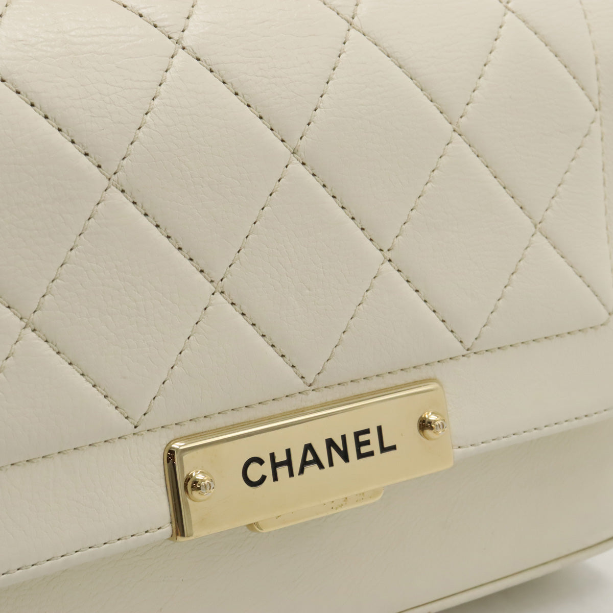 Chanel Mattress Top Handle Handbag 2WAY Chain Shoulder Bag Leather Ivory White Gold  Black / Blue / Blue