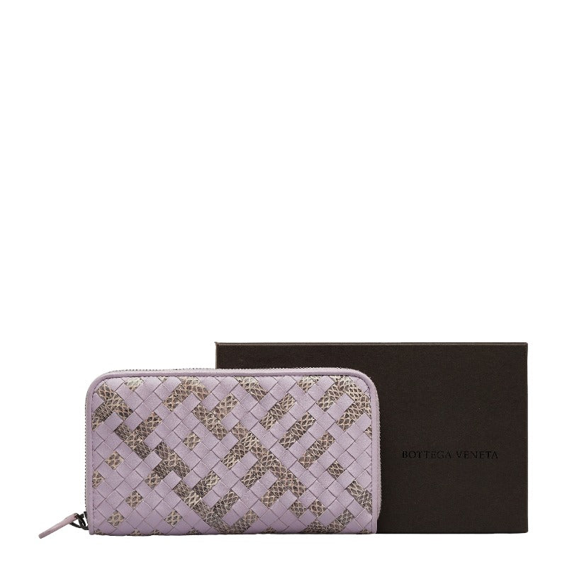 Bottega Veneta Intrecciato Long Wallet in Leather Violet Ladies