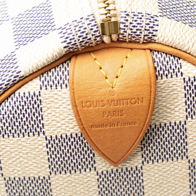 Louis Vuitton Damiere Azur Speed 30 Handbag N41533 White PVC Leather Lady Louis Vuitton