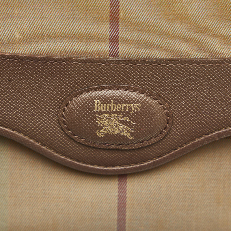Burberry Vintage Check Shoulder Bag Khaki Green Nylon Leather Ladies