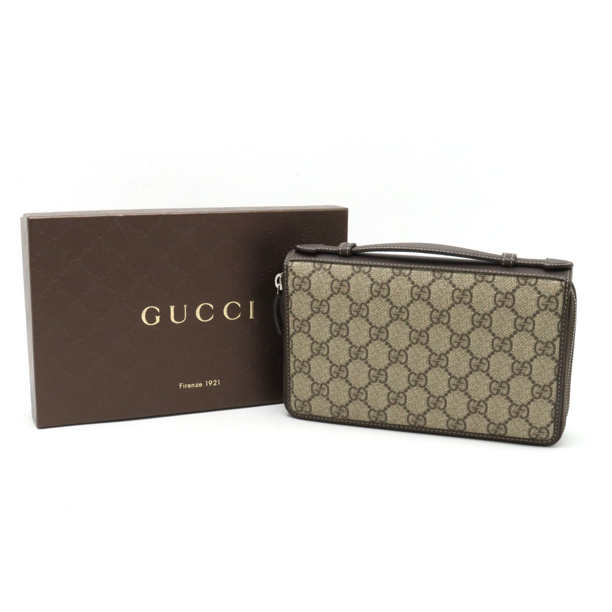 GUCCI Gucci GG Sprime Documentary Case Second Bag  Round Fassner Long Wallet PVC Leather Beige Dark Brown 336298  Egg Blumen/Mosaic Quality