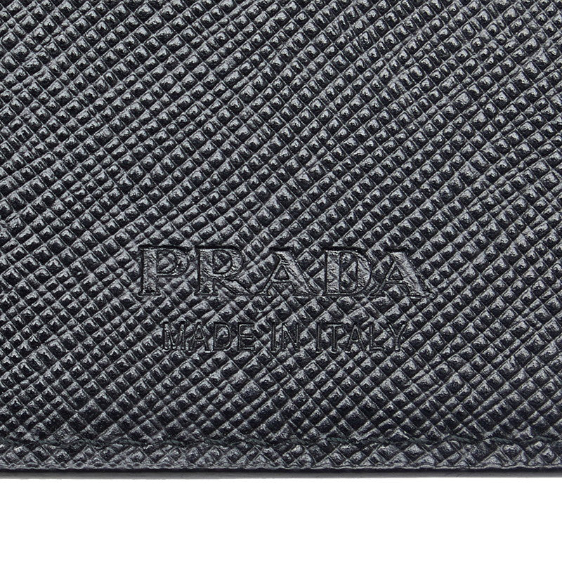 Prada Sapphiano Logo Two Foldable Wallet Black Leather Ladies Prada