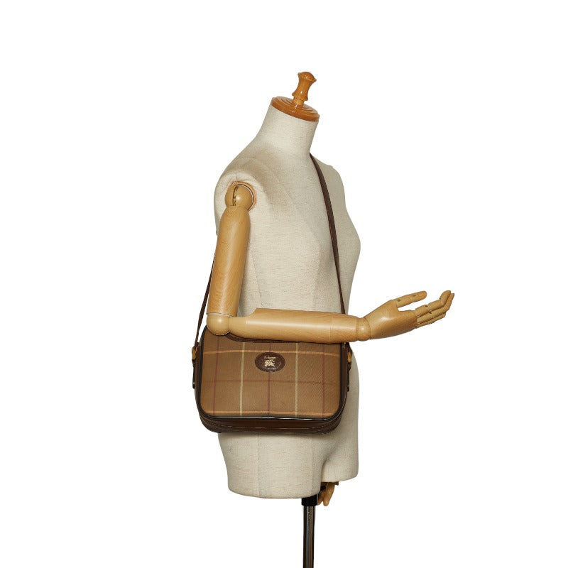 Burberry Vintage Horse Logo Check Sliding Shoulder Bag Karki Brown Canvas Leather Ladies BURBERRY