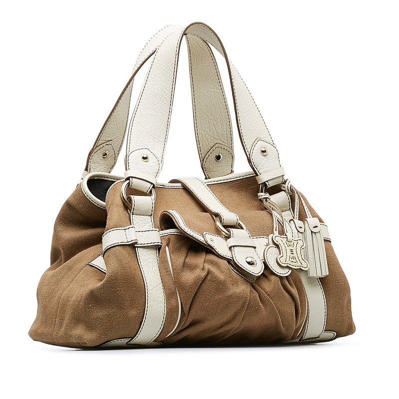 Selene Handbags SC-SA-1016 Brown White Linen Leather Ladies Celine