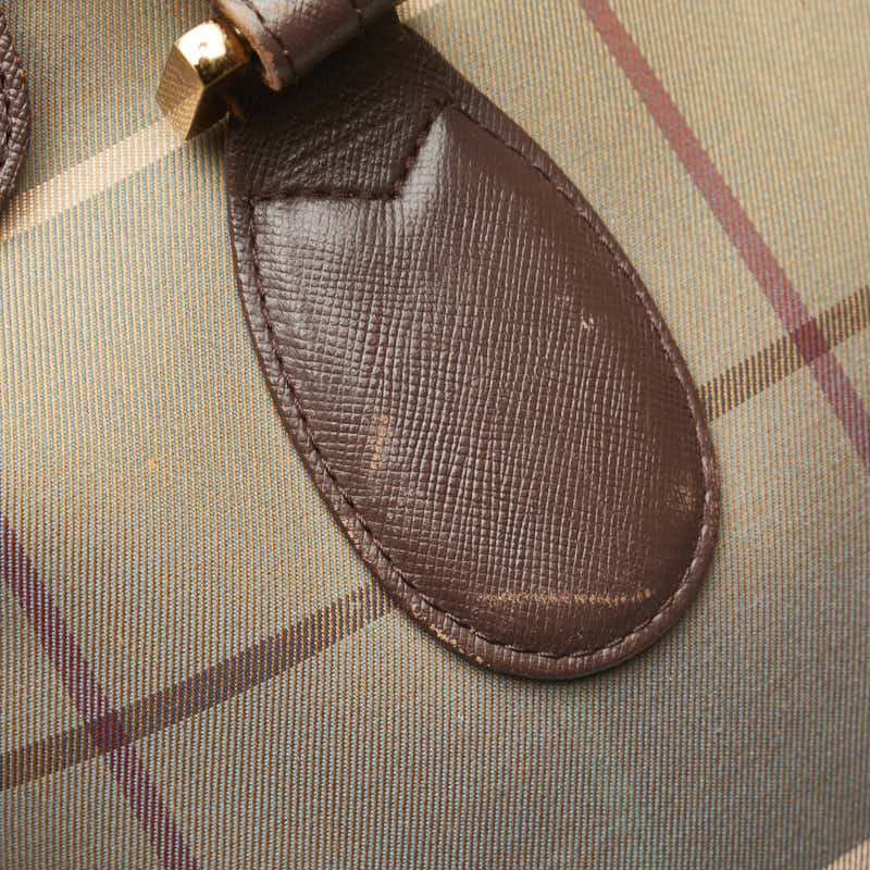Burberry Nova Check Logo Tote Bag Brown Leather