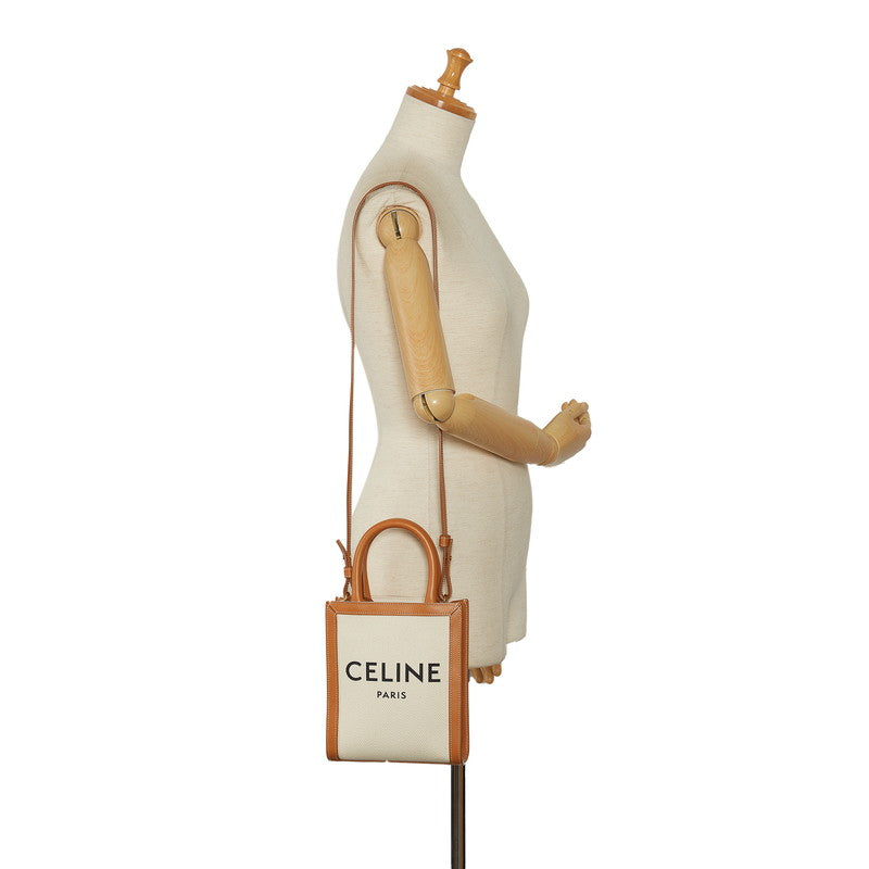 Celine Mini Vertical Cover Handbag Shoulder Bag 2WAY White Brown Canvas Leather Ladies Celine