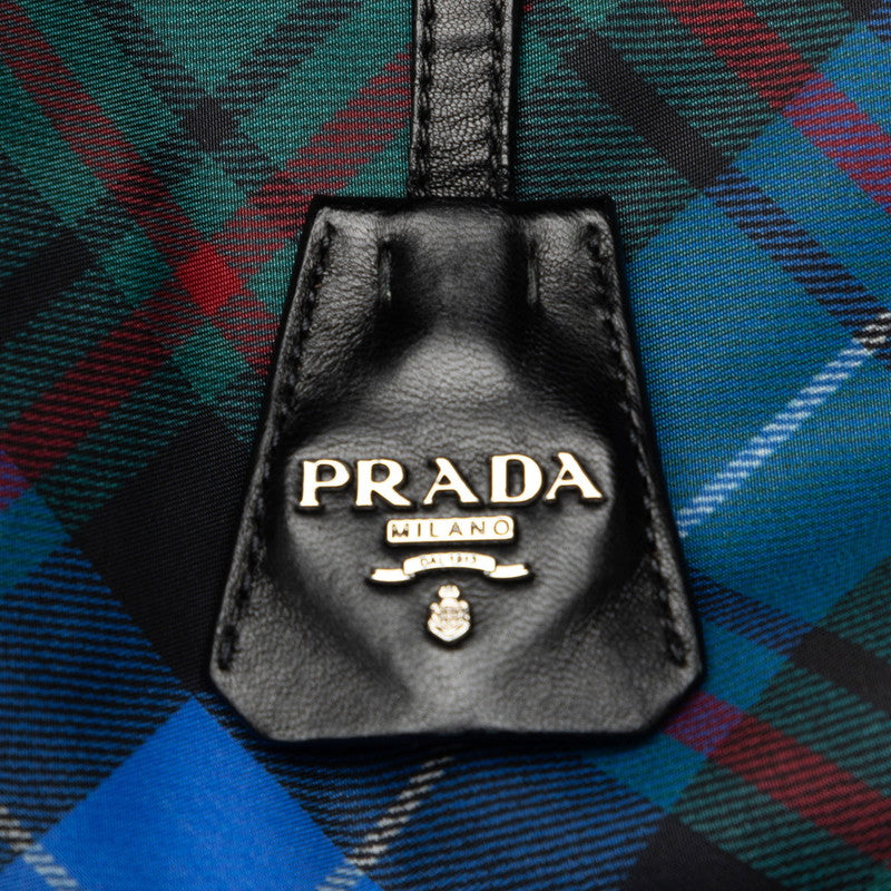 Prada Triangle Logo Tartan Check Reverseible Handbag