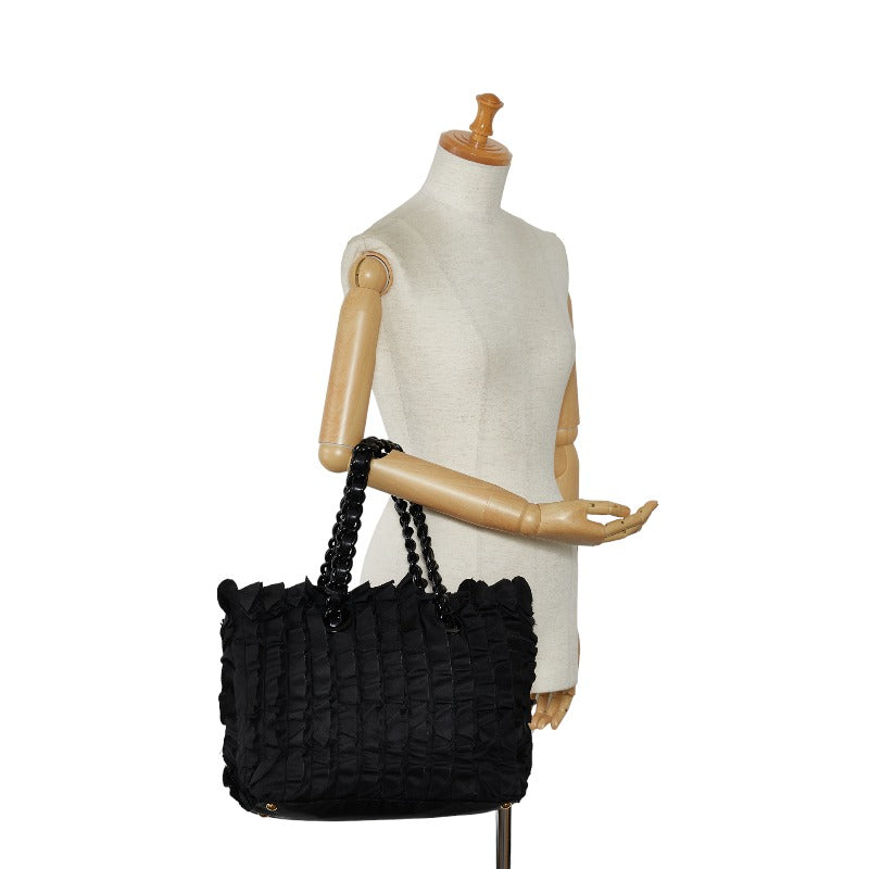 Prada Logo Chain Tote Bag Black Nylon
