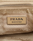 Prada Triangle Logo Plate Handbag Shoulder Bag Beige White Canvas Leather Ladies Prada [Hong Kong Paris]