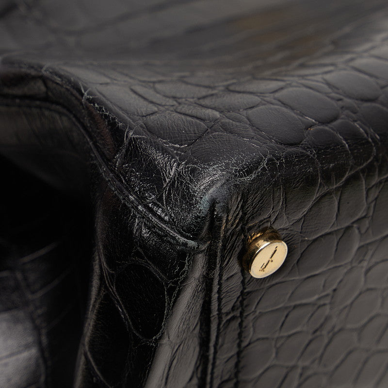 Salvatore Ferragamo Vallarta Crocodile Pressed  Bag Shoulder Bag AF-21 8254 Black Leather Ladies Salvatore Ferragamo