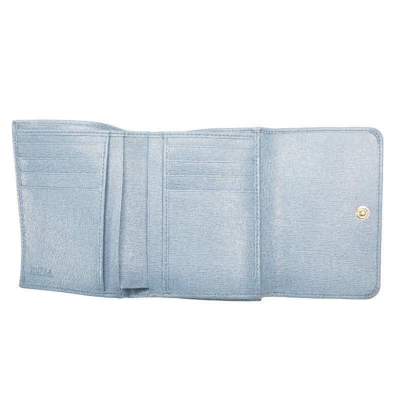Furla Three Folded Wallet Leather Blue Ladies