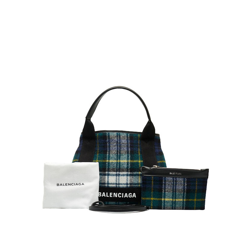 BALENCIAGA Cabas XS Tote Bag in Wool Check Green 390346