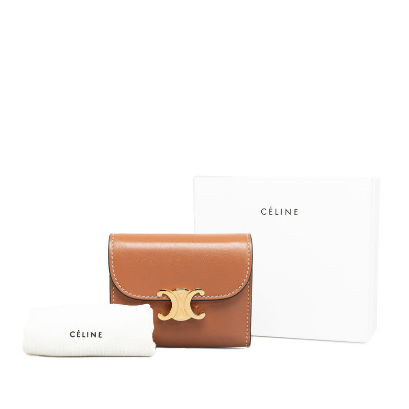 Celine Trionf Three Folded Wallet Leather Brown