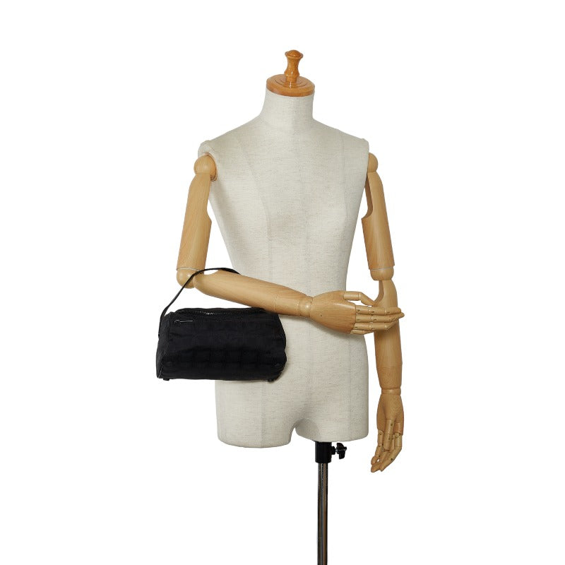 Chanel New Label Line Vanity Bag Handbag Black Canvas Leather  CHANEL