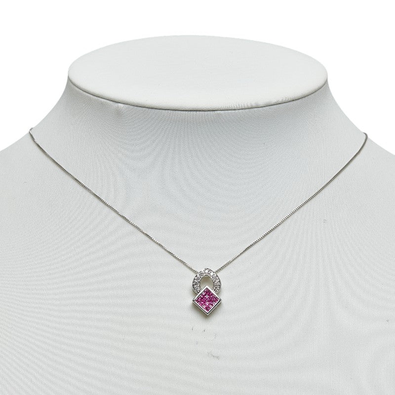 K18WG white gold ru 0.43ct diamond 0.12ct pendant necklace ladies