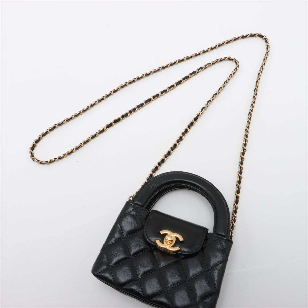 Chanel Mattress Leather 2WAY Shoulder Bag Black Gold  AP3435