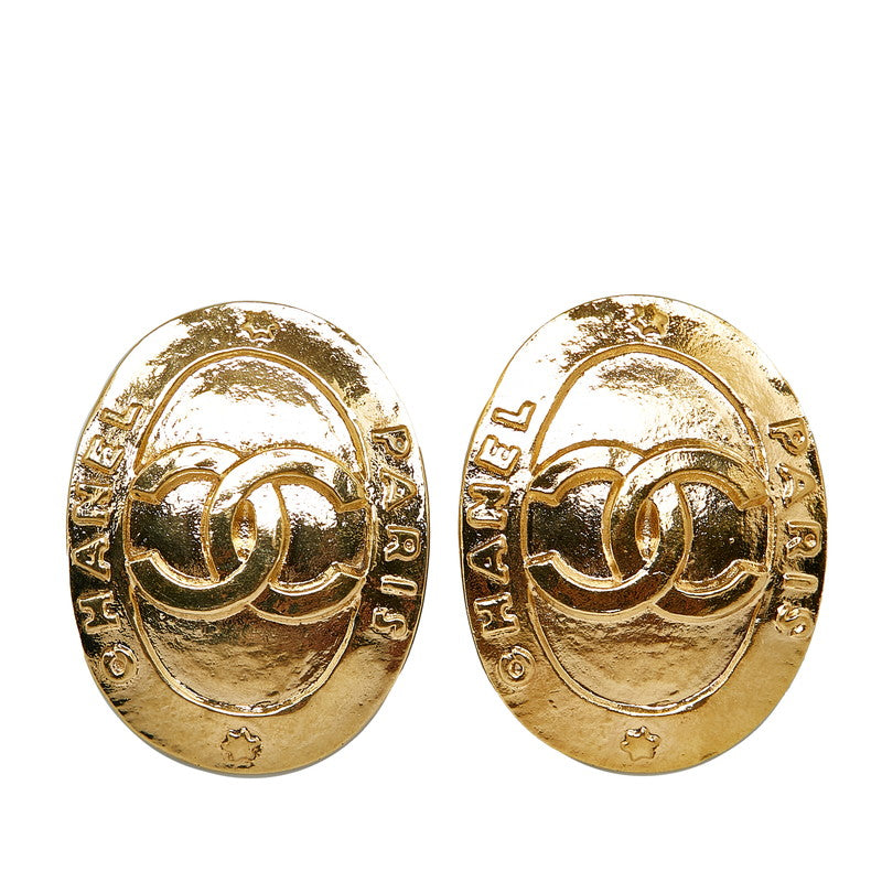 Chanel Vintage Cocomark Paris Oral Earring Gold  Ladies Chanel