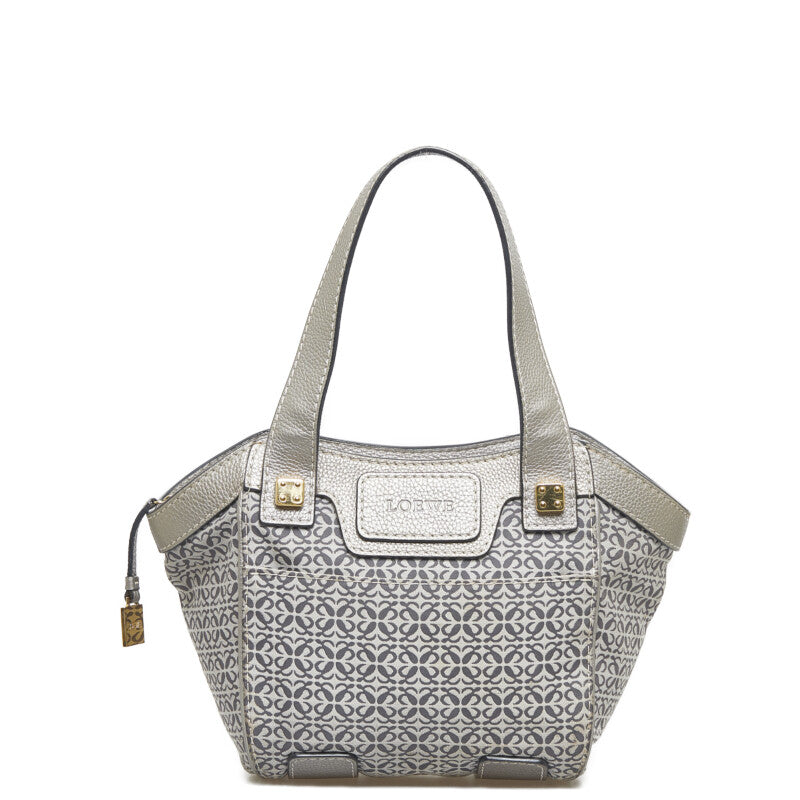 LOEWE Anagram Tote Bag in Canvas Leather Leather Silver
