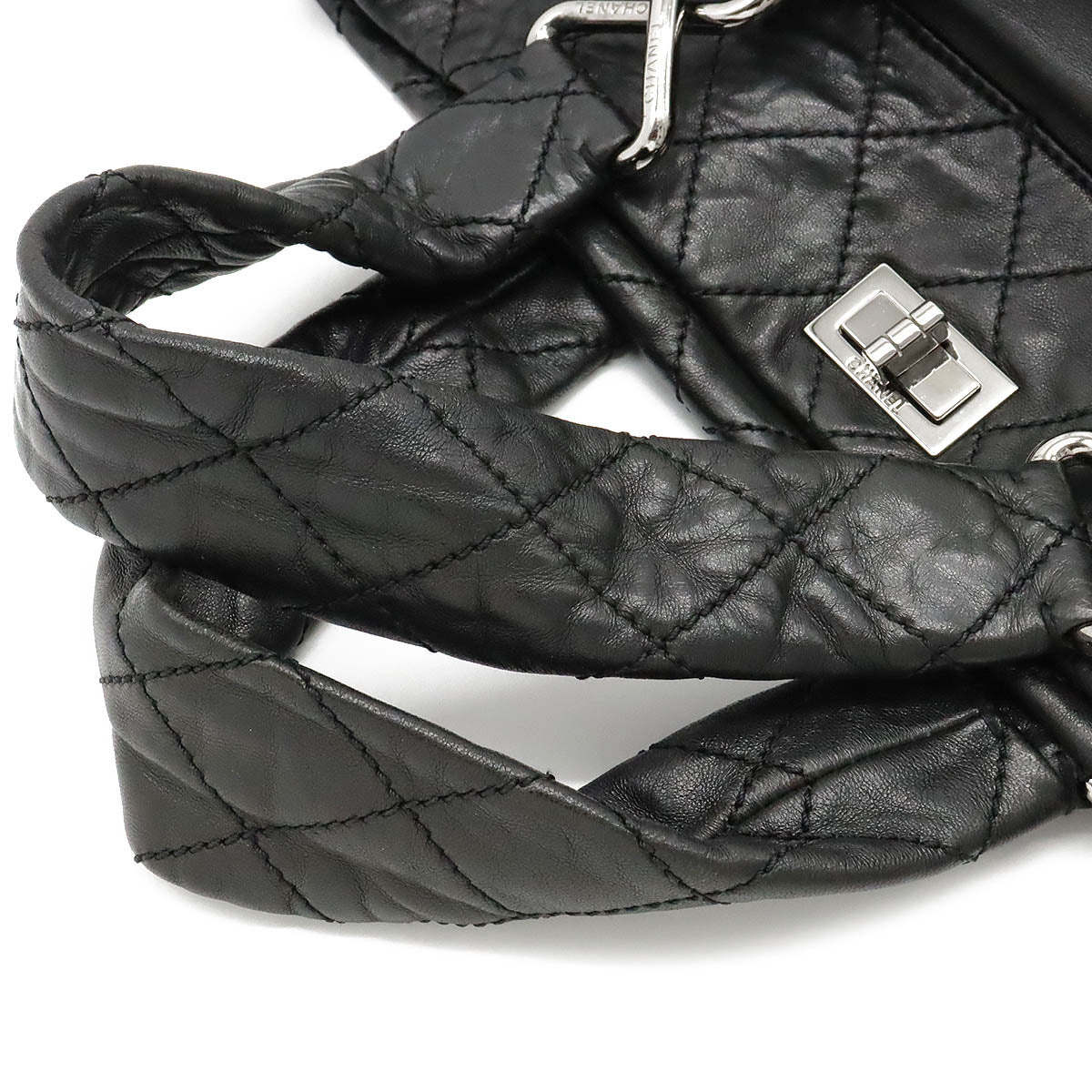 CHANEL CHANEL 2.55 Mattress  Bag Handbag Turn-Lock Leather Black Black Silver Gold
