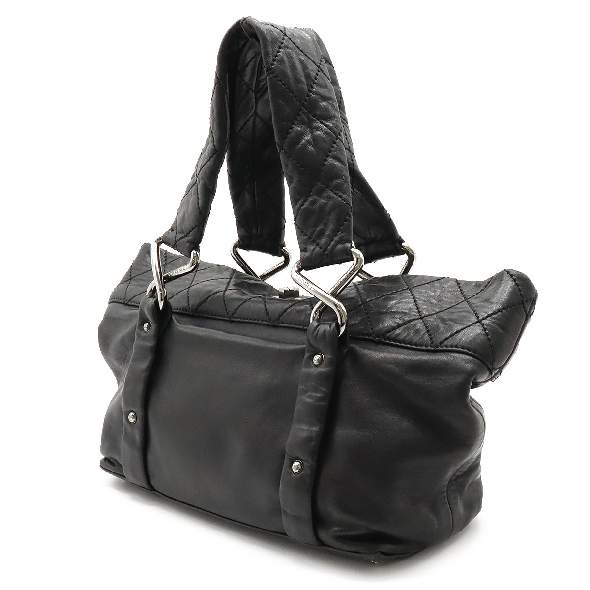 CHANEL CHANEL 2.55 Mattress  Bag Handbag Turn-Lock Leather Black Black Silver Gold
