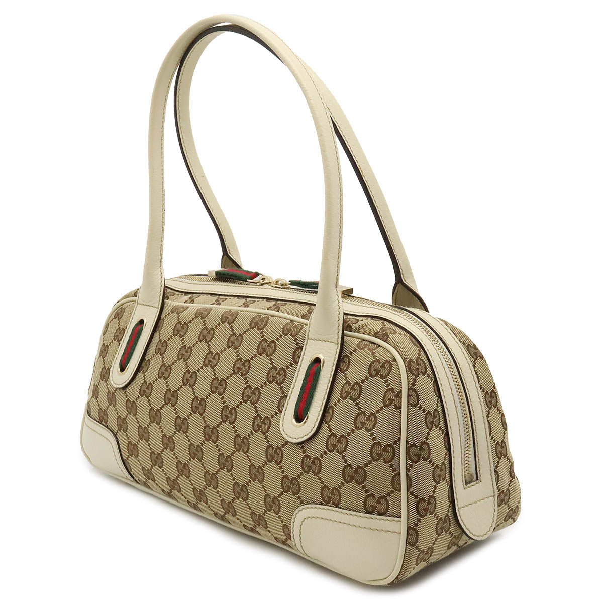 Gucci Gucci Princess GG Linen Shelley Line Shoulder Bag Mini Boston Shoulder Leather Carquibbean Ivory 161720