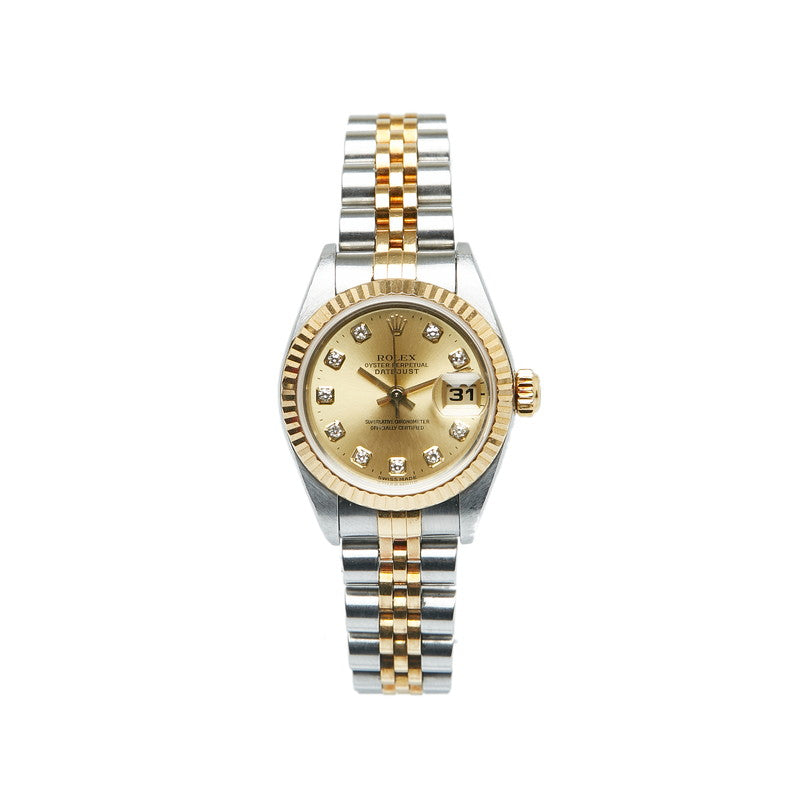 Rolex Oaster Perpetual DayJust 10P Diamond Clock 79173G Automatic Rolling Gold Character Disk K18YG Yellow Gold Stainless Steel Combi Ladies Rolex